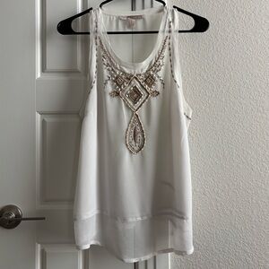 Forever21 white tank top with embroidered and beaded detail (size M)